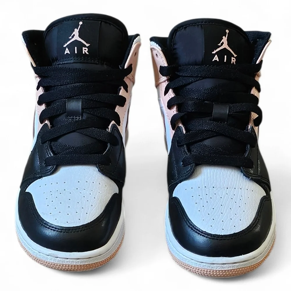 Air Jordan 1 Mid Pink Black White Youth Sneakers Size 3.5Y